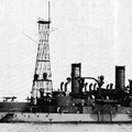 Shown after modernization, where a cage-type main mast was added. Her low freeboard is quite evident, due to the necessity to overload both coal and ammunition, for any type of endurance, over what they were designed.