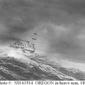 Photographic composite, by Allan J. Drugan, depicting her steaming through heavy seas on the way to Cuba in March-May 1898, as described by Captain Charles E. Clark.