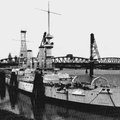 Ship's appearance as a museum/historical center in Portland, Oregon. Photo dated from 1938-1942