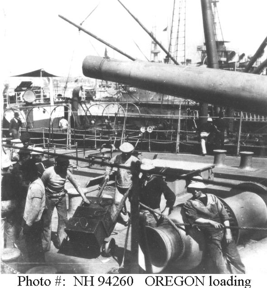 Crewmen loading small caliber fixed ammunition, 1898. The original photograph was published on a stereograph card by Webster &amp; Albee, Rochester, NY.