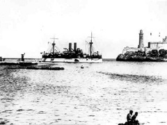 Maine (formerly Armored Cruiser 1). Starboard side, entering Havana Harbor, Jan. 25, 1898.
She would blow up and sink three weeks after this picture was taken.